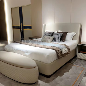 Cama king size de cuero de lujo de alta gama italiana, diseño moderno, muebles de dormitorio de madera a la moda, conjunto de <span class=keywords><strong>4</strong></span> dormitorios, casa, cama para niñas - Product Image 3