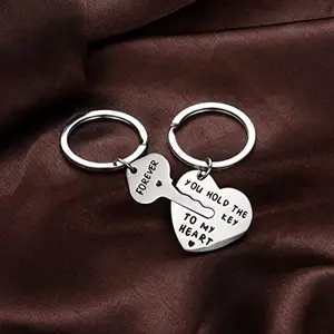 热销情人节礼物情侣钥匙扣你拿着钥匙我的心 & 永远爱心钥匙锁不锈钢金属钥匙扣