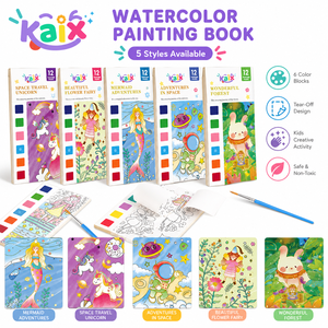 <span class=keywords><strong>Livre</strong></span> de peinture à l'aquarelle KAIX pour enfants, 5 styles, 6 blocs de couleurs, pages détachables, <span class=keywords><strong>livre</strong></span> de coloriage pour cadeaux créatifs de fête - Product Image 1