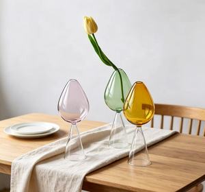 Vaso <span class=keywords><strong>Moderno</strong></span> Personalizzato a Goccia in Vetro Colorato, Stile Calice Alto, Porta Fiori per Soggiorno e Decorazione da Tavolo - Product Image 5
