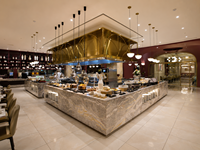 Aménagement de buffet d'hôtel de luxe, design modulaire 3D personnalisé pour restaurant et bar, conception d'intérieur de boutique OEM ODM, solution de projet complète