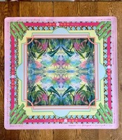Tapis de Mahjong Imprimé Carré, Housse de Table de Jeu avec Bordure Florale en Bambou pour le Jeu du Mahjong