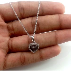 Jewelspaark Heart Pendant <b>Necklace</b> 0.25 Cttw Natural White Brown Round Diamond Rhodium Plated 925 Sterling Silver 18 Inch Chain - Product Image 6