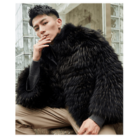 Manteau en fourrure de raton laveur duveteux, personnalisé, haut de gamme, noir chaud, manteaux en fourrure de raton laveur véritable