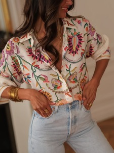 Chemise à imprimé floral bohème pour femmes, style vintage brodé, manches longues, <span class=keywords><strong>chemisier</strong></span> de vacances - Product Image 3