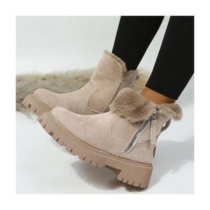 Sepatu bot wanita, sepatu bot salju ukuran besar, gaya dengan sol tengah dan bulu tebal untuk menjaga hangat bulu katun terintegrasi musim dingin - Product Image 1