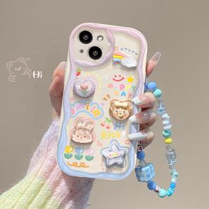 Coreano 3D oso <span class=keywords><strong>colgar</strong></span> teléfono cadena cordón claro suave caso para <span class=keywords><strong>iPhone</strong></span> 16 15 14 Pro Max 11 <span class=keywords><strong>13</strong></span> 12 Mini XR SE linda flor cubierta - Product Image 1