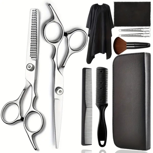 Lot de 10 ciseaux professionnels pour la coupe de cheveux, ciseaux à effiler, rasoir à cheveux, peigne, pinces, cape et étui pour coiffure - Product Image 5