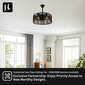 18-inch recessed cage ceiling fan light; rustic rattan cage ceiling fan light; vintage bedroom ceiling fan with light - Product Image 5