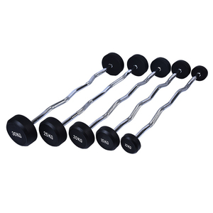 Venta al por mayor de equipos de fitness de diferentes pesos fijo recto Ez Curl <span class=keywords><strong>Barra</strong></span> de mancuernas de goma - Product Image 1