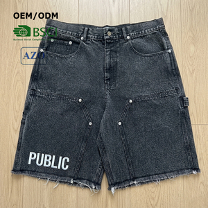 Professional Clothing Manufacturer Metal Rivet <b>Jeans</b> Jorts Custom Streetwear Flat Embroidery Acid Wash <b>Men</b> Baggy Denim Shorts - Product Image 1
