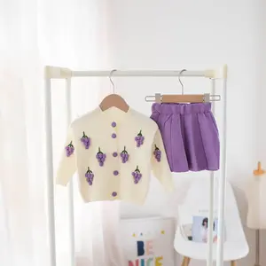 2PCS 유아 의류 세트 유아 아기 가을 겨울 아이 스웨터 세트 소녀 레이스 솔리드 컬러 긴 스웨터 + 짧은 드레스