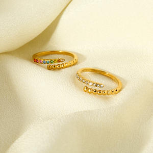 <b>Dainty</b> 18K Gold Plated Beads Layered Zircon Inlaid Stainless Steel <b>Rings</b> Classic Gemstone <b>Rings</b> for Wedding Engagement - Product Image 1