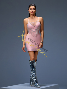 Ocstrade Sexy Cut Out Rhinestone Chain Cut Mini vestidos de fiesta de gama alta elegante sin mangas Rosa vendaje vestidos casuales para mujeres - Product Image 5