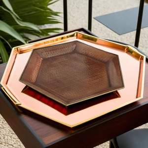 Plateau de service élégant LEATHERVINES finition cuivre |   Plateau hexagonal 16x15 pouces pour fêtes, repas et accessoires de table décoratifs 2026 - Product Image 2