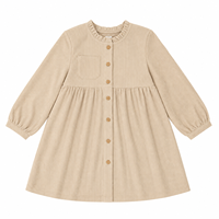 Robe en velours côtelé vintage personnalisée avec logo pour petites filles, poches avant, col rond, taille haute, jupe évasée, vente en gros