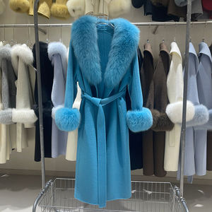 Cappotto da Donna Invernale in Lana Merino a Prezzi Bassi all'Ingrosso per Inizio Autunno, Cappotto di Lana <span class=keywords><strong>Beige</strong></span> con <span class=keywords><strong>Pelliccia</strong></span> e Cappuccio - Product Image 1