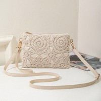 Nouvelle collection automne 2026 : Sac pochette tendance à motif floral ajouré avec fermeture éclair, en PU, petit format carré, style décontracté et luxe discret, pour femme, sac bandoulière quotidien