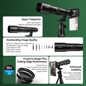 <span class=keywords><strong>Kit</strong></span> d'objectif de photographie <span class=keywords><strong>Apexel</strong></span> avec clip universel et trépied à tête sphérique, objectif zoom hyper téléobjectif 50x pour mobile, - Product Image 5