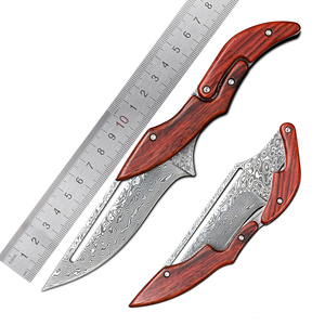 Couteau de poche pliant en acier <span class=keywords><strong>Damas</strong></span> avec manche en bois, couteau tactique de chasse, pour les voyages en plein air, EDC, survie, DIY, couteau de poche personnalisable - Product Image 4