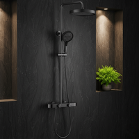 Pommeau de douche thermostatique rotatif et réglable à quatre jets avec modes de pulvérisation massants, en laiton brossé carré, à fixation murale
