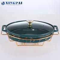 XINGPAI hôtel restaurant fournitures marbre rectangle hot pot céramique plat buffet ensemble avec support