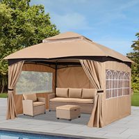 Gazebos d'extérieur 10x12 avec rideaux de fenêtre imitation vitrail pour patio, auvent pliant, tente portable pour activités