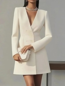 <span class=keywords><strong>Abito</strong></span> Blazer Elegante King Mcgreen Star Autunnale a Doppio Petto Tinta Unita con Scollo a V per Ufficio Maniche Lunghe Vestibilità Slim per Donna - Product Image 3