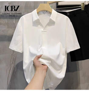 Polo da Uomo in Maglia con Scollo a V, Colletto Aperto, Senza Bottoni, Manica Corta, Tinta Unita, Liscio, Casual, Estivo, Personalizzabile con Logo - Vendita all'Ingrosso - Product Image 4