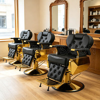 Fauteuil de Barbier de Luxe en Cuir PU Noir et Or, Hydraulique, Inclinable, Pivotant à 360 Degrés, Repose-Pieds Réglable pour Salon et Salle de Séjour