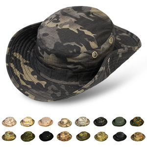 Cappello Boonie mimetico a tesa larga con protezione solare e cinturino sottogola, ideale per pesca, escursioni, campeggio, in tela, quattro stagioni, unisex - Product Image 1