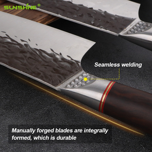 SUNSHINE professionale coltello da cucina Set legno ebano manico in acciaio inox carne grande coltello forgiato Chef macellaio con guaina in pelle - Product Image 4