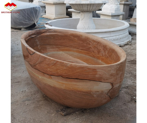Marmo di legno giallo fatto a mano intaglio Freestanding <span class=keywords><strong>vasca</strong></span> da bagno in legno naturale Beige marmo ovale per bagno Hotel progetto - Product Image 6