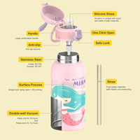 Botella Térmica Infantil SilverJet de Acero Inoxidable con Diseño de Sirena, 550 ml, Portátil, Tapa Libre de BPA, Mantiene la Temperatura de 12 a 24 Horas