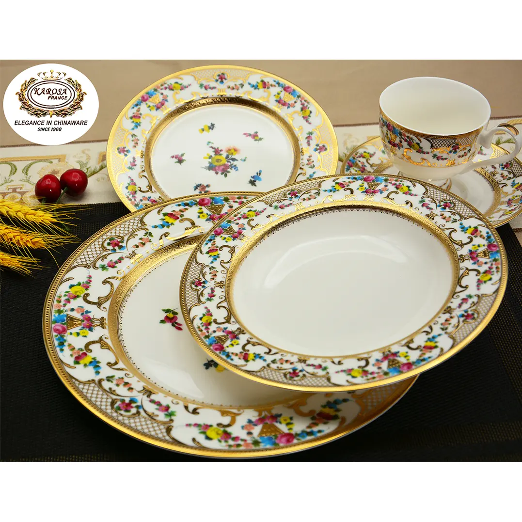 5 uds karosa Royal en relieve brillante borde dorado platos de cerámica juegos de vajilla platos de cena de porcelana