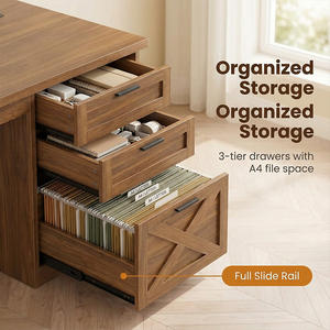 Bureau de direction de 55,1 pouces avec 3 tiroirs, bureau en forme de L, bureau d'ordinateur avec tiroir <span class=keywords><strong>à</strong></span> dossiers et étagères de rangement pour bureau <span class=keywords><strong>à</strong></span> <span class=keywords><strong>domicile</strong></span> - Product Image 3