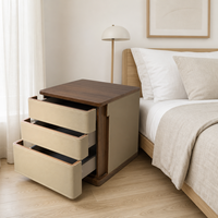 Table de chevet moderne faite à la main, écologique, à 3 tiroirs, avec plateau en bois foncé, revêtement Pebble, fermeture douce, en bois massif multicouche, pour salle à manger