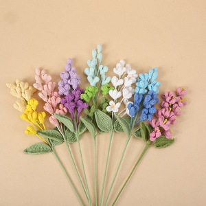 Bouquet de fleurs artificielles en crochet Kexiang, couleur lilas, arrangement floral fait main en fil, pour décoration de bureau, cadeau de la Saint-Valentin - Product Image 1