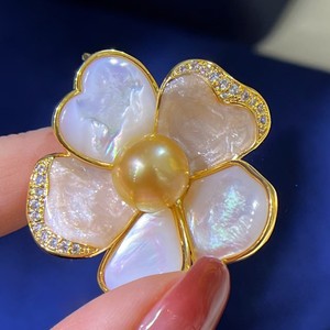 Broche de Perlas Doradas de Nanyang con Perlas Naturales y Piedras Preciosas, Nuevo Estilo Chino, Broches con Forma de Flor - Product Image 1