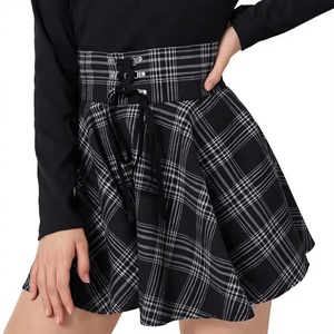 Falda mini plisada a cuadros para mujer con logo OEM personalizado, cintura alta, cordones frontales, estilo preppy. - Product Image 2