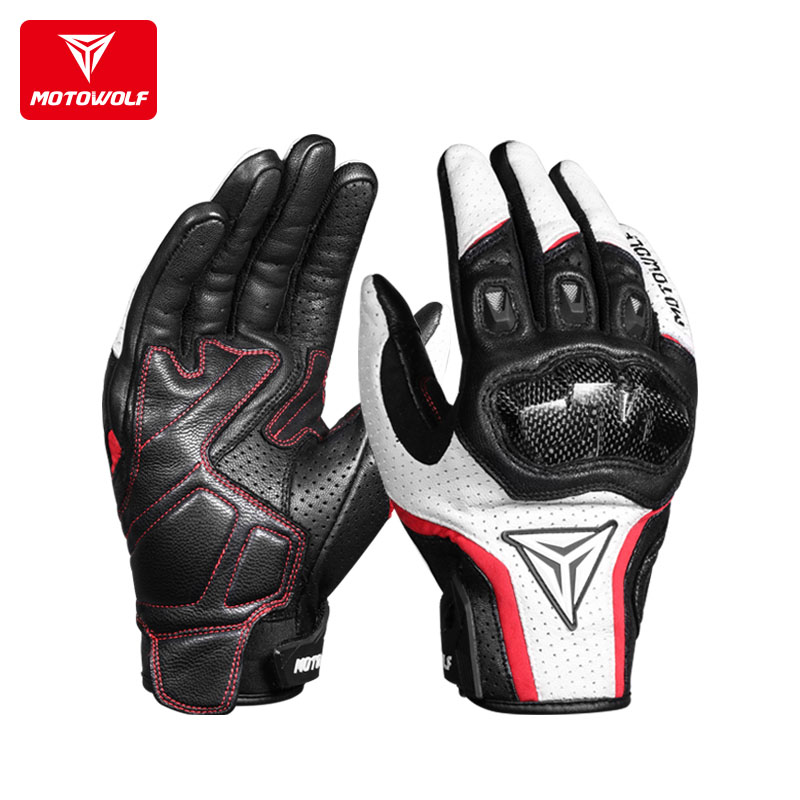 MOTOWOLF-Guante de cuero transpirable para motorista, guantes de Ciclismo de carreras con pantalla táctil para hombre