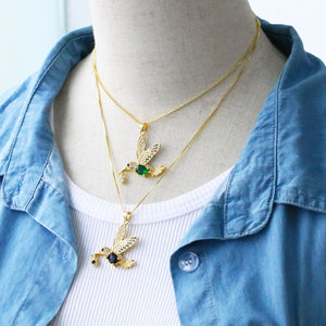 Collier pendentif <span class=keywords><strong>colibri</strong></span> en zircon tendance, diamant multicolore, <span class=keywords><strong>petit</strong></span> oiseau, collier émeraude, accessoires de bijoux exquis pour femmes - Product Image 2