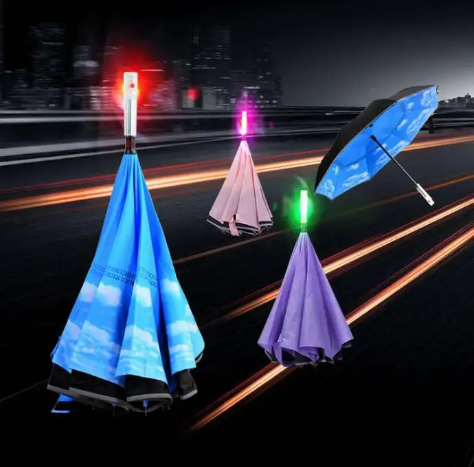 Buona qualità LED maniglia luce invertita ombrello capovolto