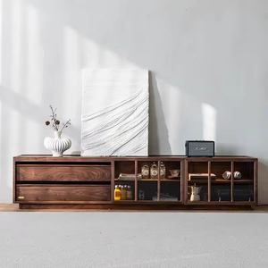 Mueble <span class=keywords><strong>de</strong></span> TV Moderno <span class=keywords><strong>de</strong></span> Nogal con Puertas <span class=keywords><strong>de</strong></span> Vidrio <span class=keywords><strong>y</strong></span> Cajón, Diseño <span class=keywords><strong>de</strong></span> Mediados <span class=keywords><strong>de</strong></span> Siglo para Sala <span class=keywords><strong>de</strong></span> Estar <span class=keywords><strong>y</strong></span> Dormitorio, Centro <span class=keywords><strong>de</strong></span> Entretenimiento - Product Image 2