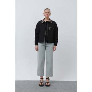 Veste utilitaire pour femme, col léopard noir, manches longues, tissée, pour l'automne - Product Image 4