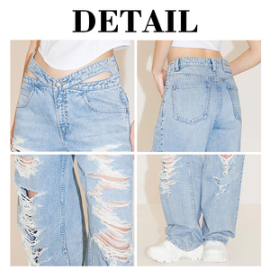 Acid Wash Distressed Baggy <strong>Jeans</strong> <strong>Custom</strong> <strong>Label</strong> Heavyweight Ladies Street Wear Distressed <strong>Jeans</strong> - Product Image 6