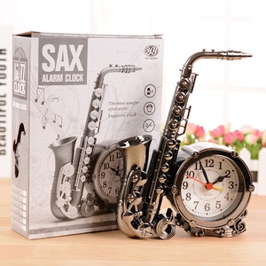 Saxophone Shape Alarm <b>Clock</b> Desktop Quartz Wristwatch Style Table <b>Clock</b> Metal Decorative Timepiece for Home Gift - Product Image 1