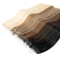 Extensions de Cheveux Vierges à Micro-Anneaux Tête Complète, Vraies Cheveux Humains Ombré Invisible et Naturel, Microlinks