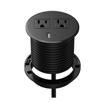 ABD Standart Masaüstü Yuvarlak Priz 18W PD USB-C 2 AC Çıkışlı 2M Güç Kablolu Açılır Kapanır Gömme Priz Ofis Masası Hastane
