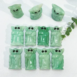 Wholesale Crystal Crafts Big Size Sculpture Carving Green Aventurine Polishing Yoda For Healing Decoration Gift